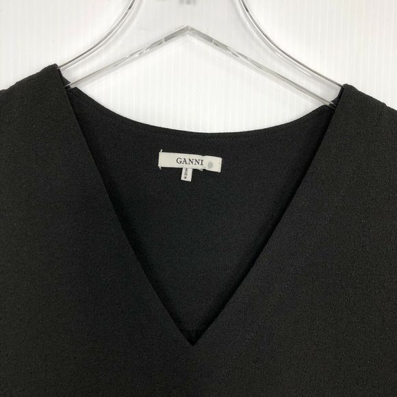 Ganni Black Midi Dress Crepe Side Slits 34 US XS - Picture 6 of 11